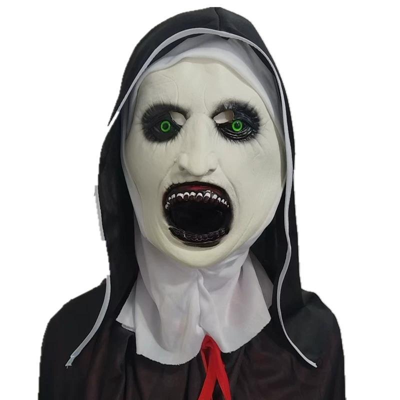 Mask Frightening Nun Costume Synthetic Latex Street Style Horror Accessory Realistic Details Halloween Horror Theme Events