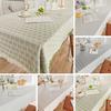 French Grid Tablecloth, Checkered Woven Table Cover for Dining Table, Rectangular Round Desk Mat for Coffee Table Nightstand, Home Decor