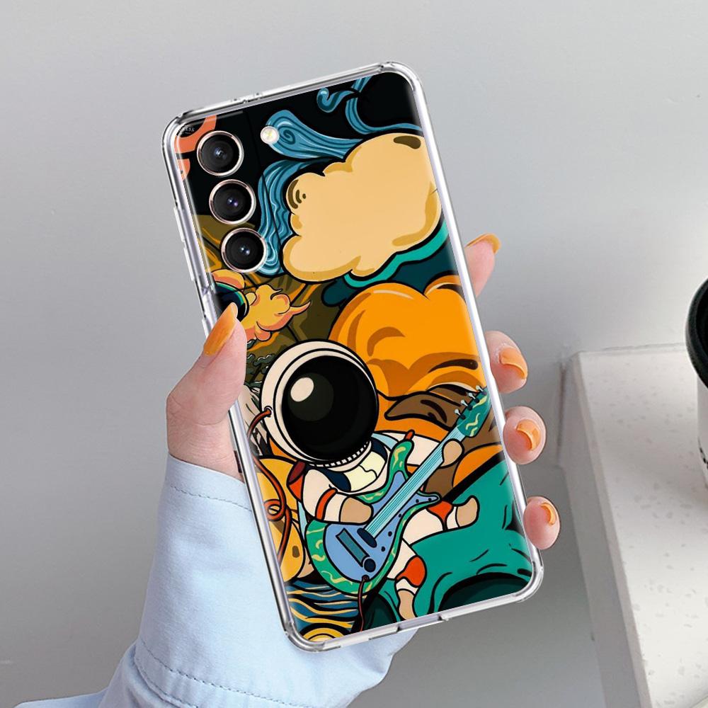 Phone Case For Samsung Galaxy S26 S25 S24 S23 S22 Ultra S20 S21 FE 5G Plus Soft Clear Cover Space Astronaut Cartoon