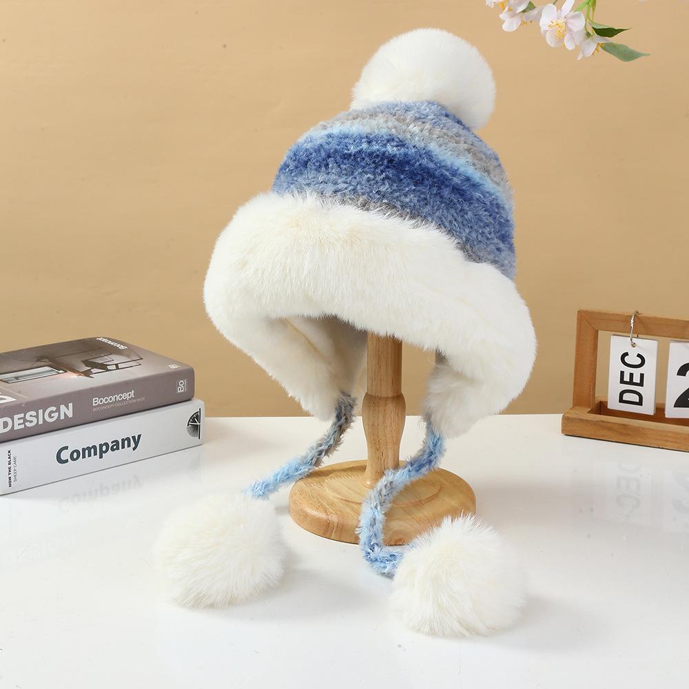 Fashionable Winter Gradient Knitted Hat Outdoor Skiing Warm Ear Protection Knitted Hat Pullover Hat