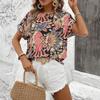 Ladies Summer Short Sleeve O Neck Holiday Printed Pullover  Shirt Top