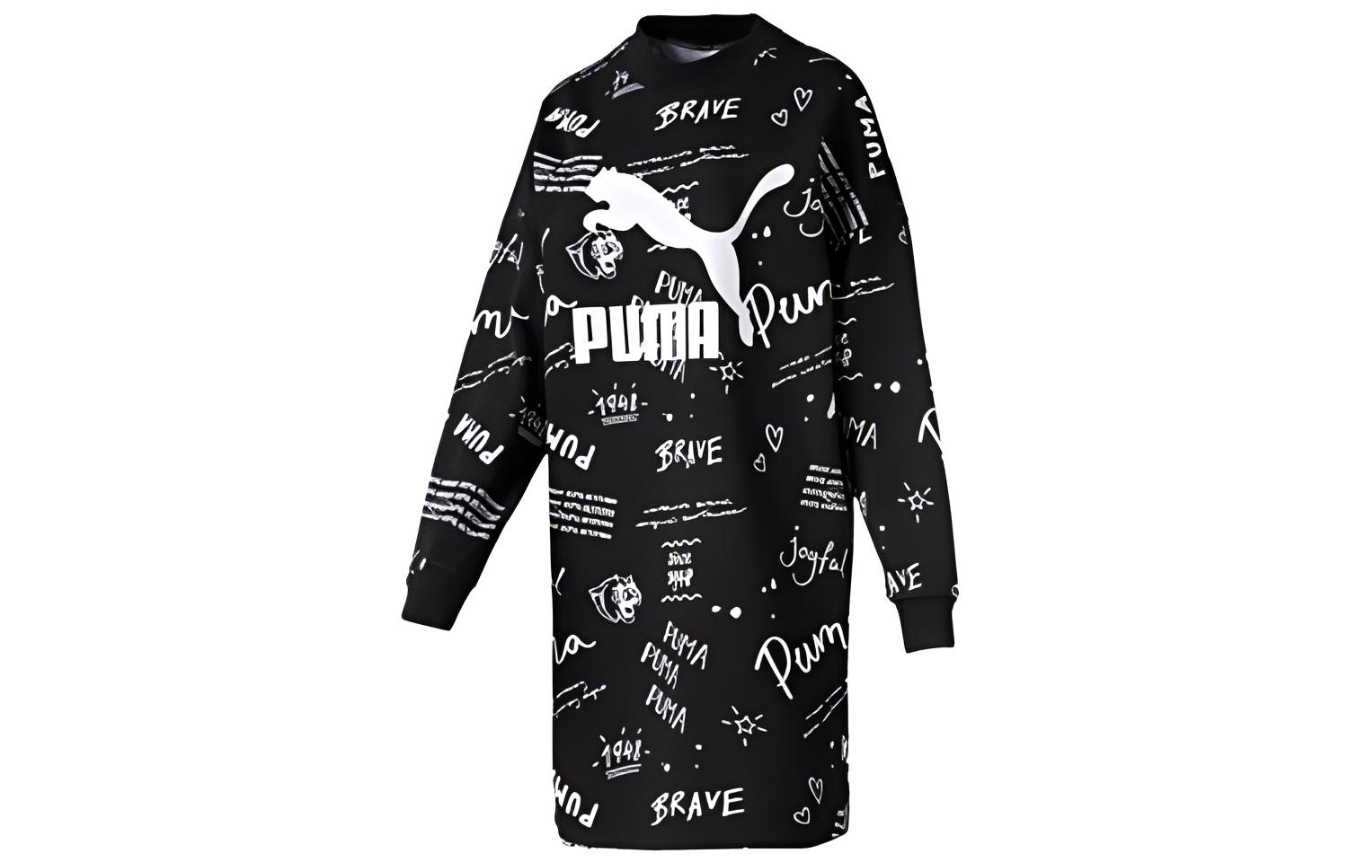 PUMA Long Sleeved Dresses Women s Black Crew Neck Moderate Mid Length 59521961 XS