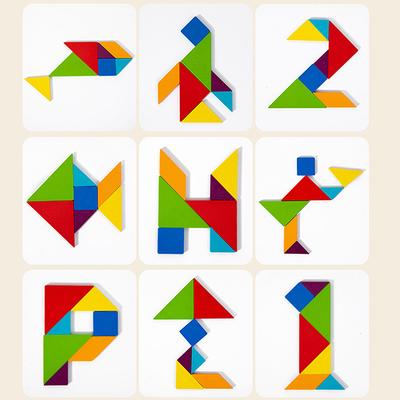 3D Wooden Tangram Jigsaw Puzzles Board Games Kids Montessori Educational Toys Children Kindergarten Geometric Shape Teaching Aid