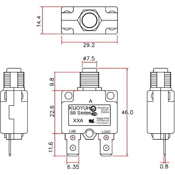 Circuit Breaker 20a Circuit Breaker Single Pole Push To Reset 32V 50VDC Thermal Overload Protector for Motor Pump(20a,with Cap)