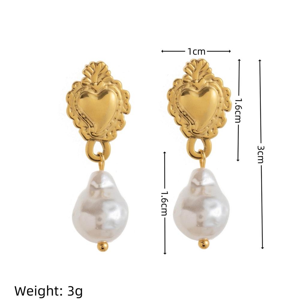 Heart-Shaped Stainless Steel Shell Earrings - European and American Fashion Style, Color-Preserving Design.