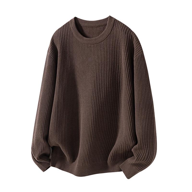 

Men s American Retro Tough Guy Round Neck Sweater - Spring/Autumn Loose Knitwear, Trendy and Casual Style. 3XL (180-200 lbs) кавовий
