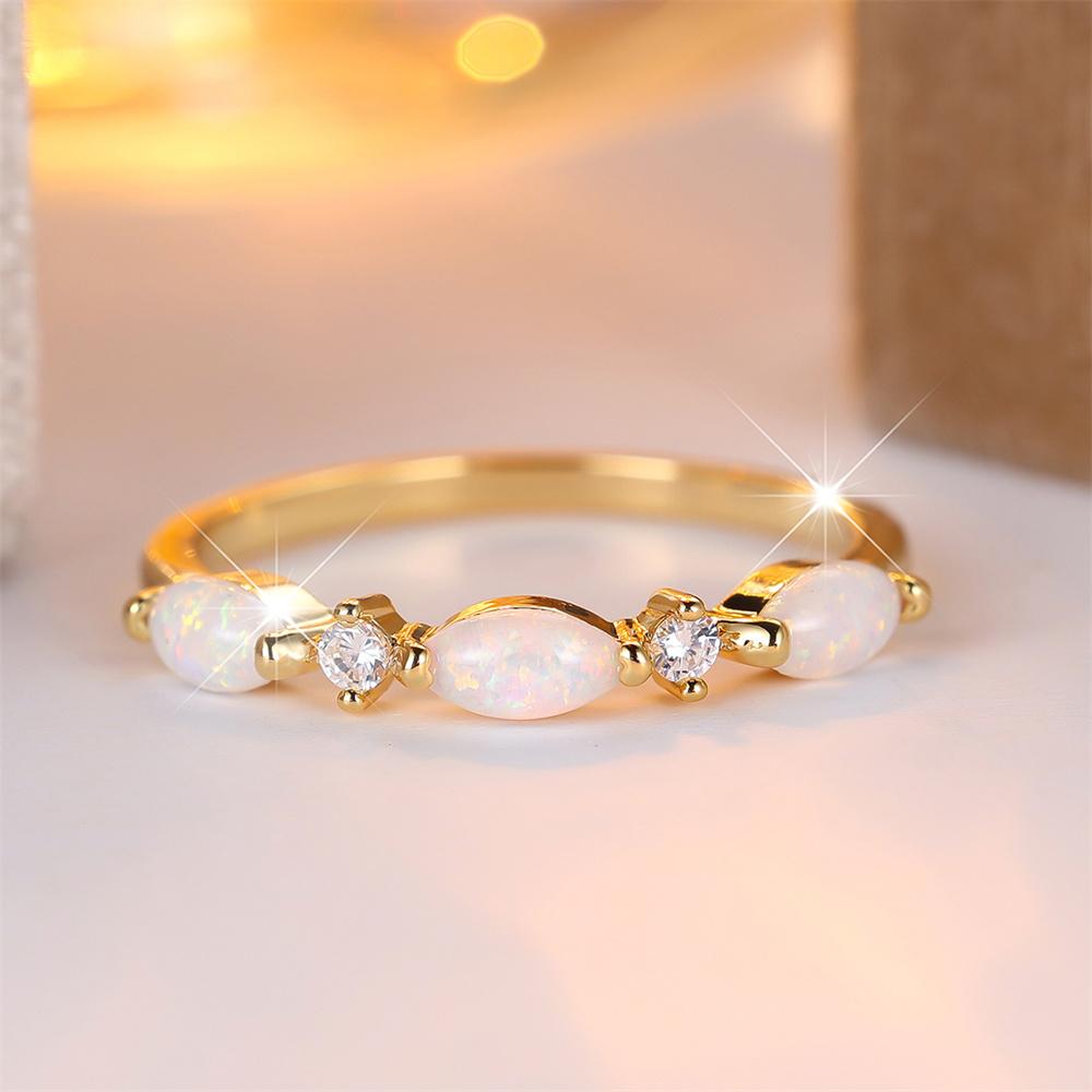 Small Marquise Stone Trendy White Opal Rings For Women Vintage Gold Color Engagement Bands Wedding Jewelry Bridal Versatile Gift