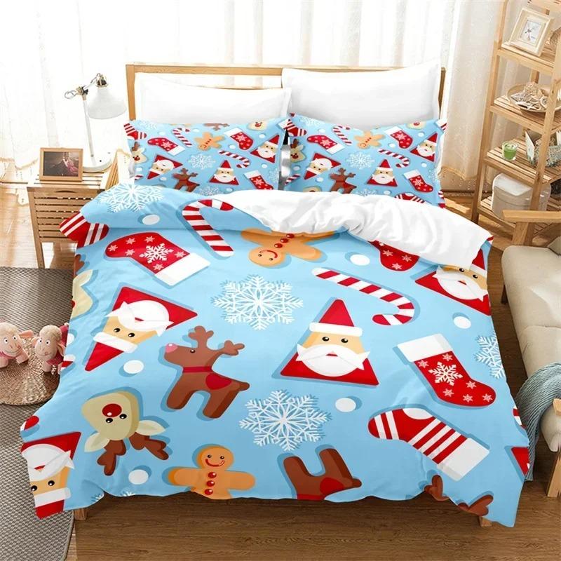 3PCS Single-sided Merry Christmas Printed Comforter Bedding Sets Comfortable Bedspreads Comforter Duvet Bedding Birthday Gift