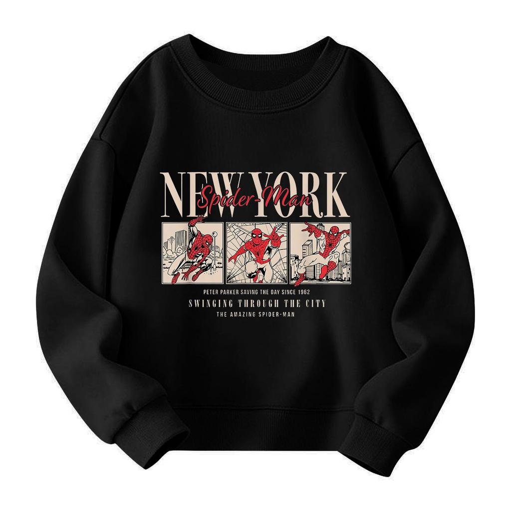 Boys and girls round neck plus velvet pullover printed top sweatshirt