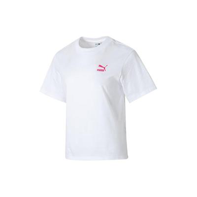 Puma Logo Rundhals Outdoor Atmungsaktiv Lässig Kurzarm Überschnittene Schultern T-Shirt Damen Oberteile Weiß 682345-02