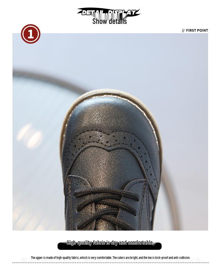 Boys' Soft Sole Leather Retro Brogue Shoes with Laces – Spring/Autumn Style