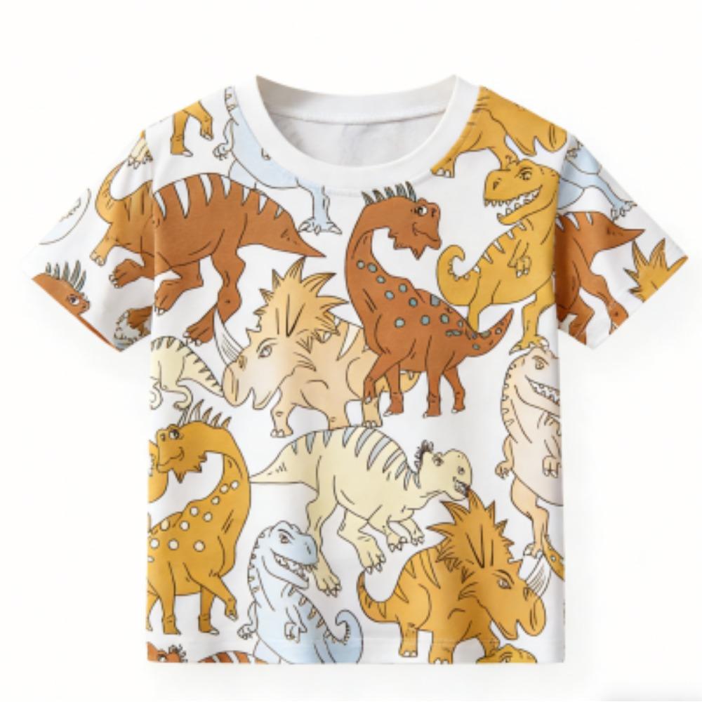 Fashion Kids T-shirt Cartoon Dinosaur Colorful 3D Print Kids Short Sleeves T-Shirt Loose Casual Summer Outdoor Boy and Girl Tees Tops