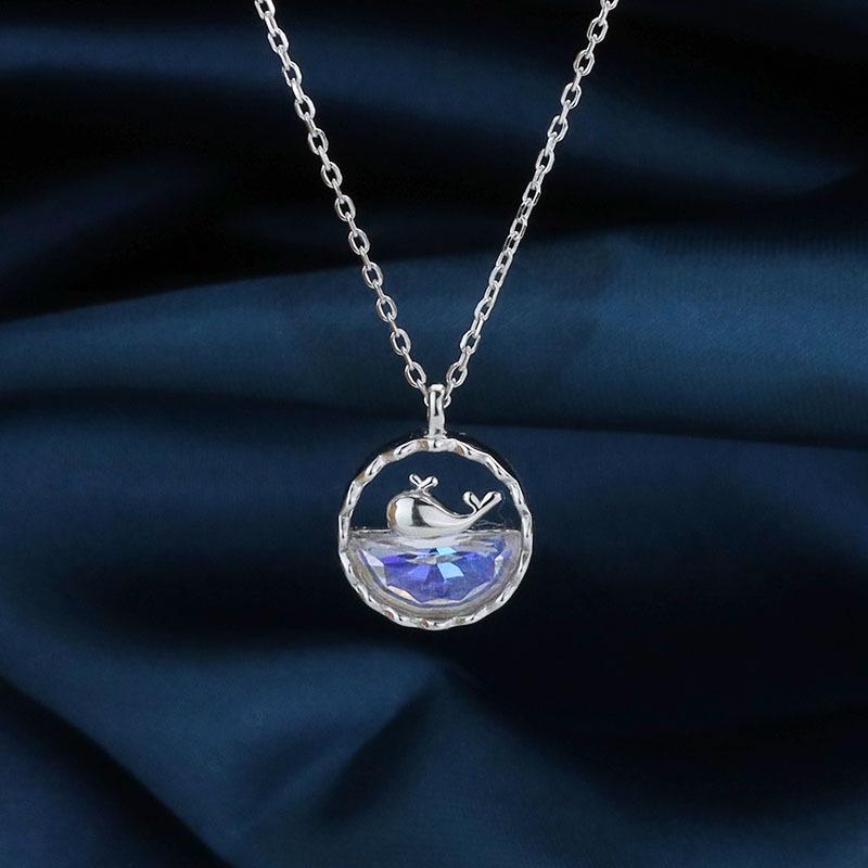 

S925 Sterling Silver Moonstone Whale Necklace - Korean Light Luxury, Simple, Minimalist Design for Women. 925 Silver