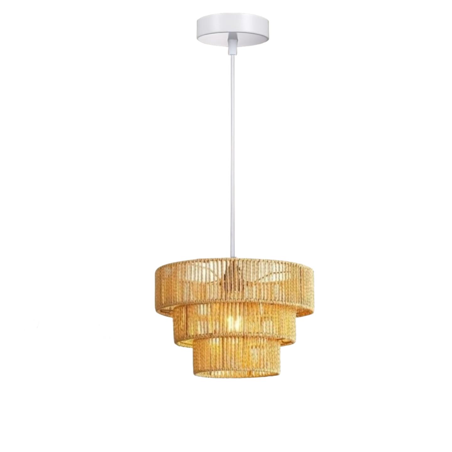 

3-Layer Rattan Woven Chandelier Boho Plug in Pendant Lamp with 15Ft Cord Dimmable Switch for Bedroom Kitchen Living Room Hallway Without E27 Bulb