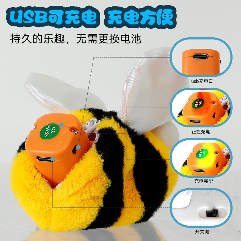 Electric Cat Toy Fluttering Bird Woodpecker Simulation Wing Flapping Squeaky Toy Flying Squirrel Plush Pet Toy Interactive Teaser Wand