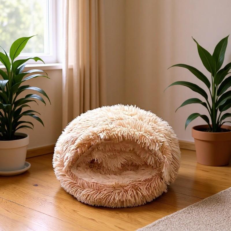 Zimowe Ciepłe Półzamknięte Pluszowe Legowisko dla Kota i Psa