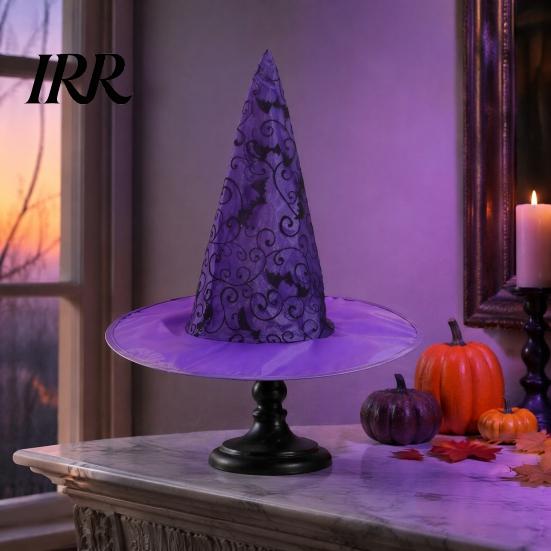 Halloween Role Play Supplies Witch Hat, Bat Spider Web Print Wizard Hat Stiff Wide Brim for Cosplay Costume, Party Supplies, Stage Performance Props