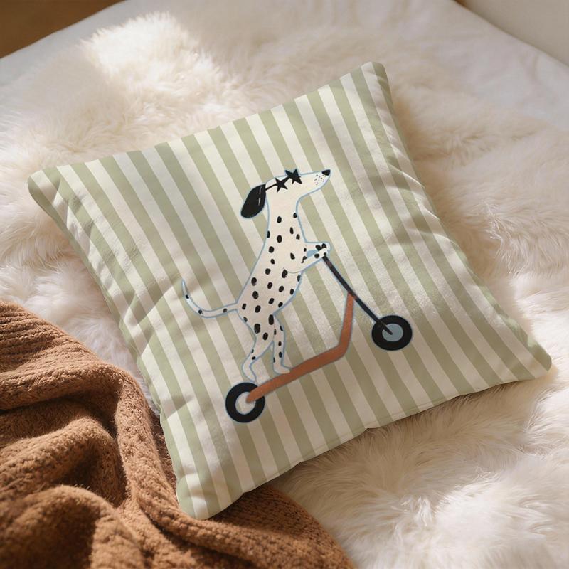 Cute Dalmatian Dog Scooter Throw Pillow Cover Funny Cartoon Pet Print Decorative Cushion Case For Sofa Couch Living Room Kids