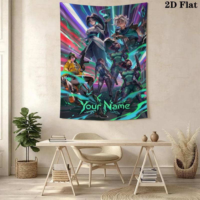 Name Custom Valorant Game Wall Tapestry Aesthetic Wall Hanging Printed Fabric Blanket Decorative Tapestries for Bedroom Living Room Home Decor