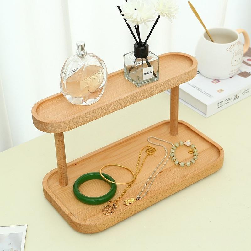 Wooden Storage Tray Double-layer Storage Rack Desktop Cosmetics Storage Rack Jewelry Display Racks Household Entrance Key 