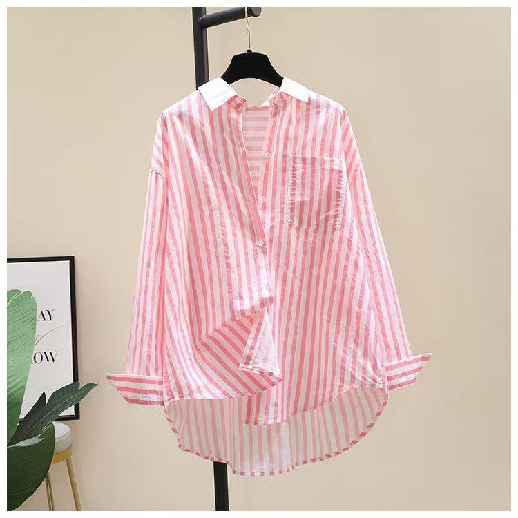 European and American striped vertical loose shirt women's outer wear regular sleeve fashion casual long sleeve shirt summer and summer