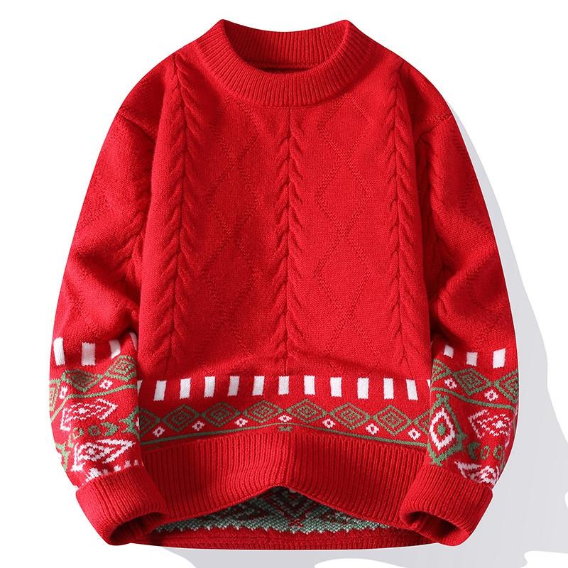 Knit Sweaters for Men Crewneck Loose Fit Lightweight Sweater Men's Casual Twist Textured Patterned Cable Knitted Pullover Sweaters for Christmas