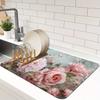 1Pcs Rubber Drying Mat With Rose Floral For Coffee Shop Restaurant Kitchen Carpet Tableware Durable Diatom Mud Table Mat Pet Mat