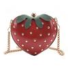 Strawberry Print Red Leather Crossbody Bag Gold Studs Chain Strap Lovely Mini Shoulder Purse for Girls Party Gift
