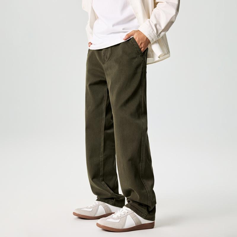 Oblique pocket casual pants men's trend retro solid color loose straight trousers trendy brand overalls men's commuter pants