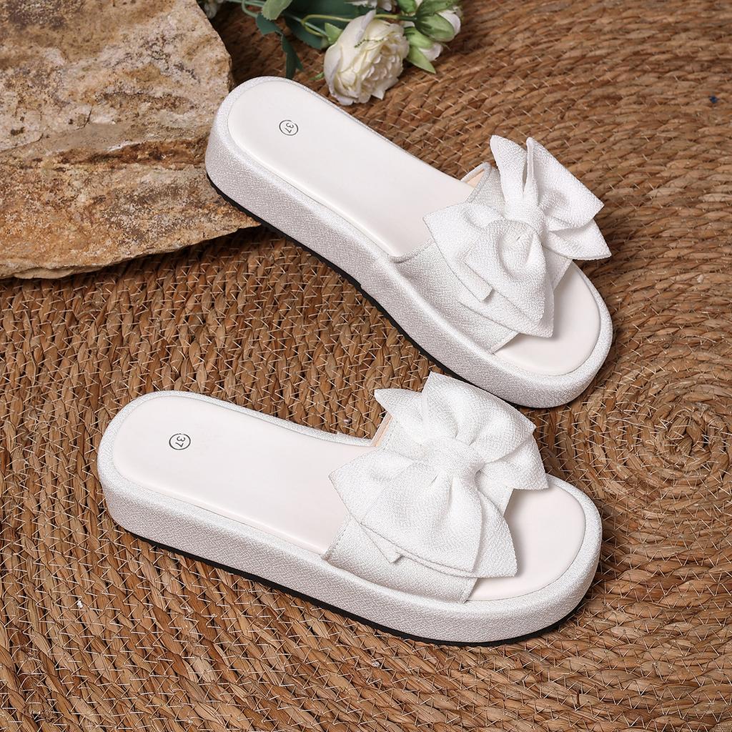 Mode Neue Sommer Runde Zehen Schleife Fischmaul Bequeme Lässige Hausschuhe Modische Elegante Dicksohlige Leichte Sandalen für Damen