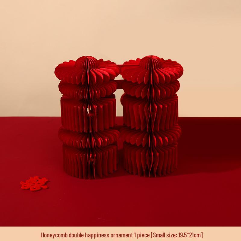 Оригинальное украшение-соты «Двойное счастье»: Свадебное и помолвочное центральное украшение стола - Коллекция 3D свадебных принадлежностей Three-dimensional double happiness ornament
