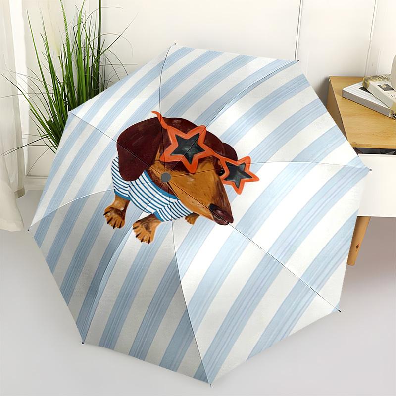 

1pc Dachshund with Star Sunglasses on Stripes Umbrella with Plastic Handle,Suitable for All Seasons Home Travel Outdoor UmbrellaB1920