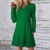 Women's Solid Color Dress Loose V-neck Casual Fashion Long Long Sleeved Dress
