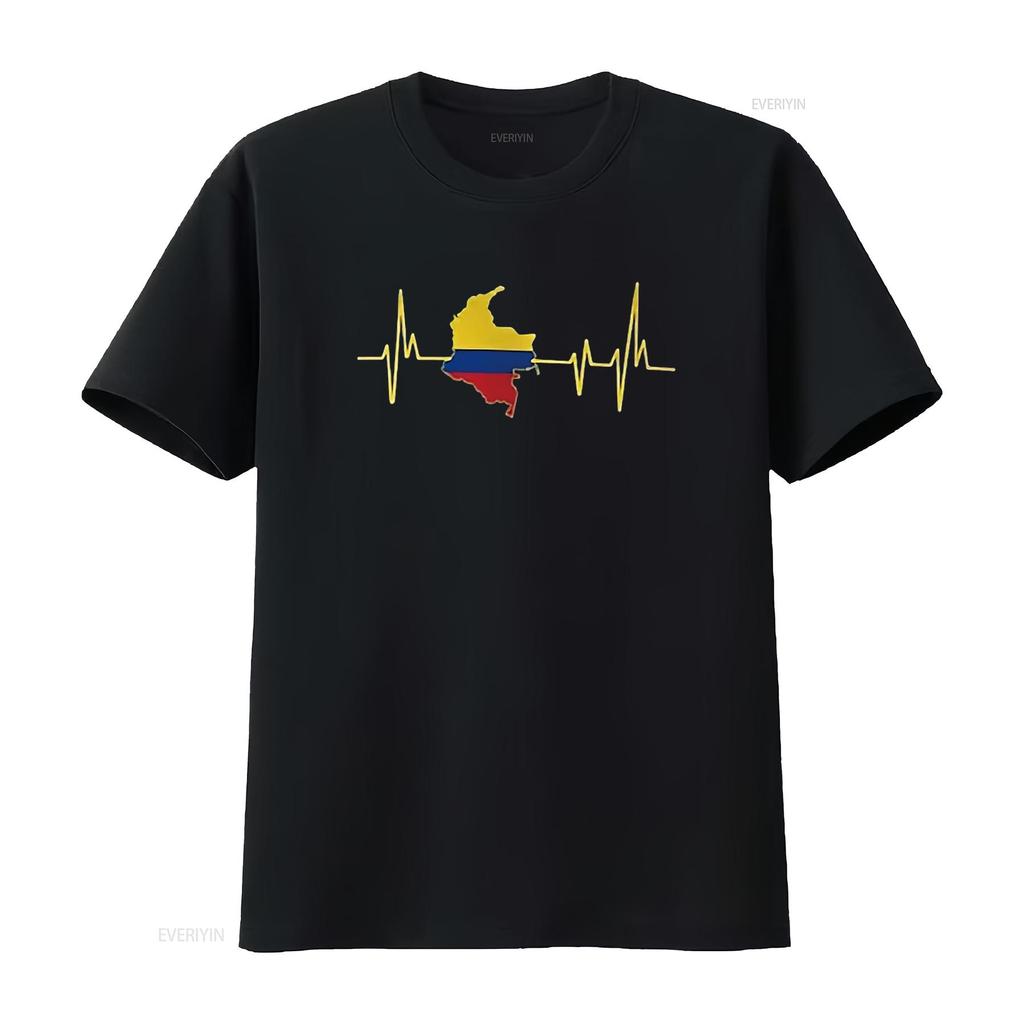 Mens Heartbeat Design Colombian Flag Colombia T Shirt Black vintage Washed Versatile Casual Stretched graphic designer clothes