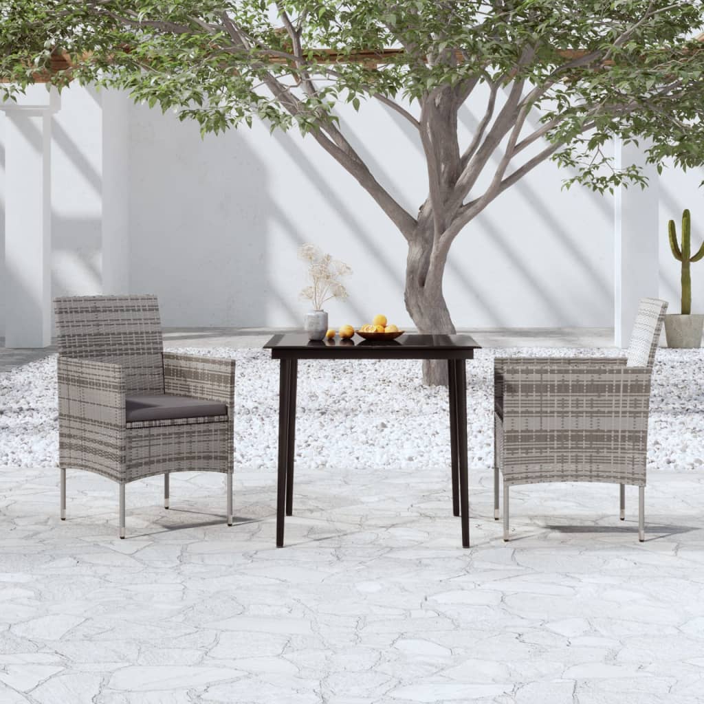 3 Piece Outdoor Dining Set with Cushions Grey and Black