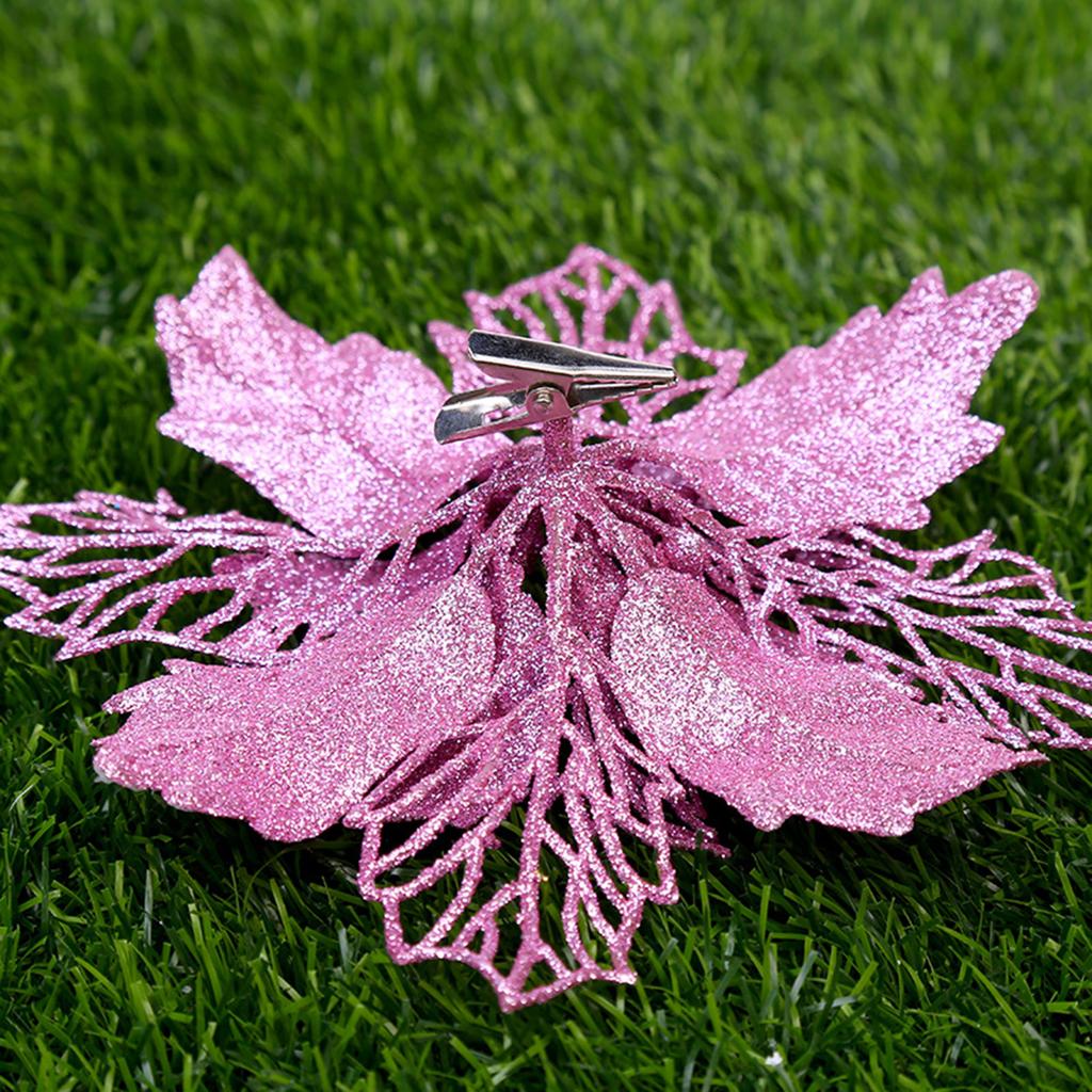 10pcs 11cm Big Artificial Glitter Flower Christmas Tree Pendants Ornament DIY Xmas Party Decoration