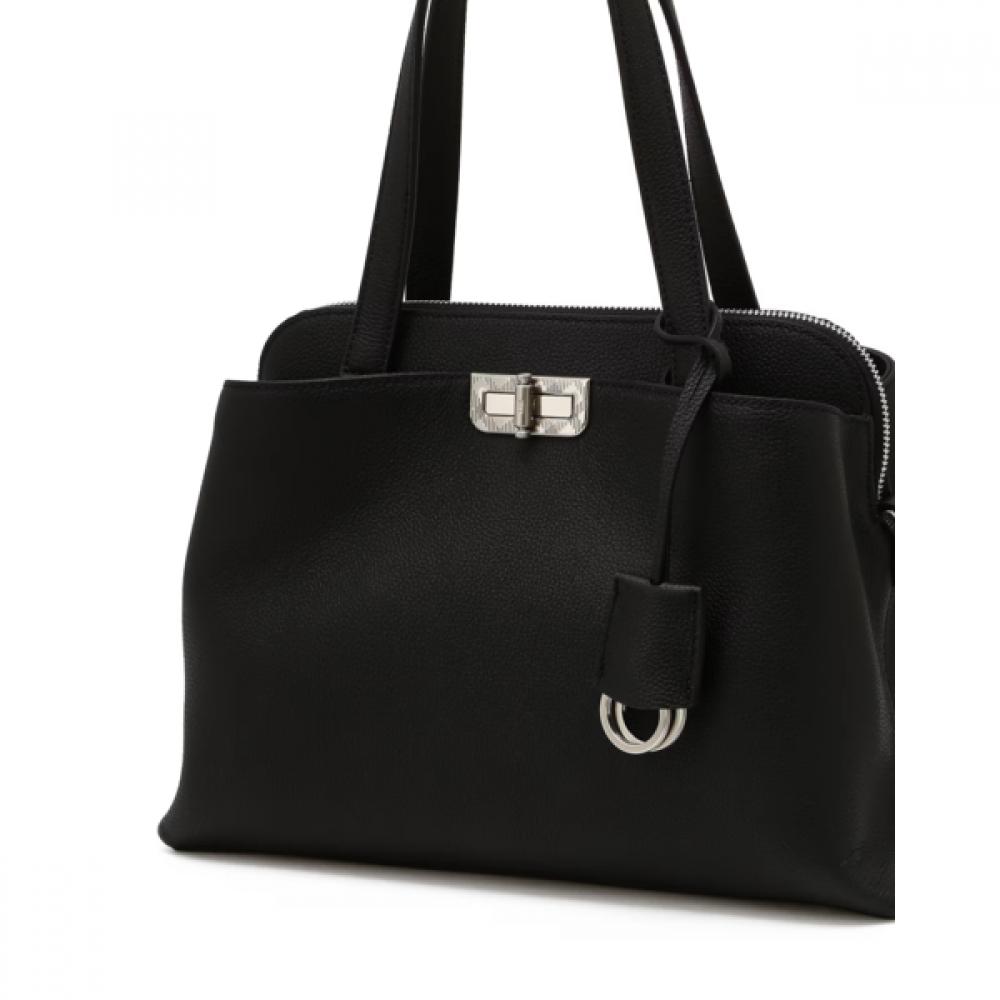 Daks Black Leather Tote Bag With Buckle Dcba6e168bk