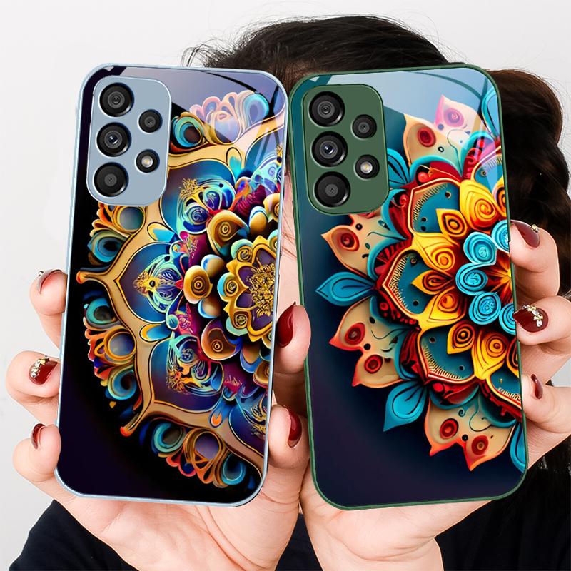 Abstract Flower Green For Samsung Galaxy S23 U Ltra 24 Plus S20 21 FE S25 Ultra A70 A72 73 51 52 53 Tempered Glass Phone Case