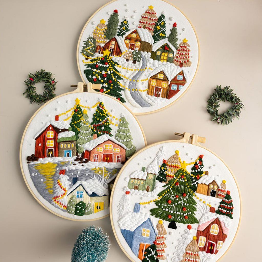 Cross Stitch Needlepoint Kit with Needle Thread Instructions Christmas Series Craft Needlework Multi-Purpose for Adults Beginner