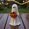 Holiday Party Buffet Tableware Resin Ghost Statue with Pumpkin Candy Bowl, Cute Figurine, Trick Spooky Season Entryway Accents or Treat Holder