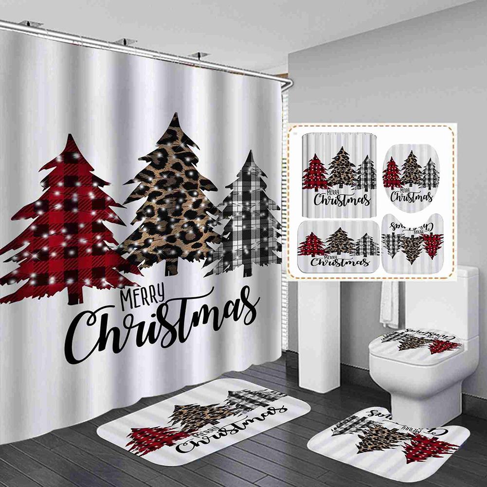Merry Christmas Bathroom 4Pcs Set Snowman Santa Claus Pattern Waterproof Shower Curtain Toilet Cover Mat Non Slip Rug Home Decor