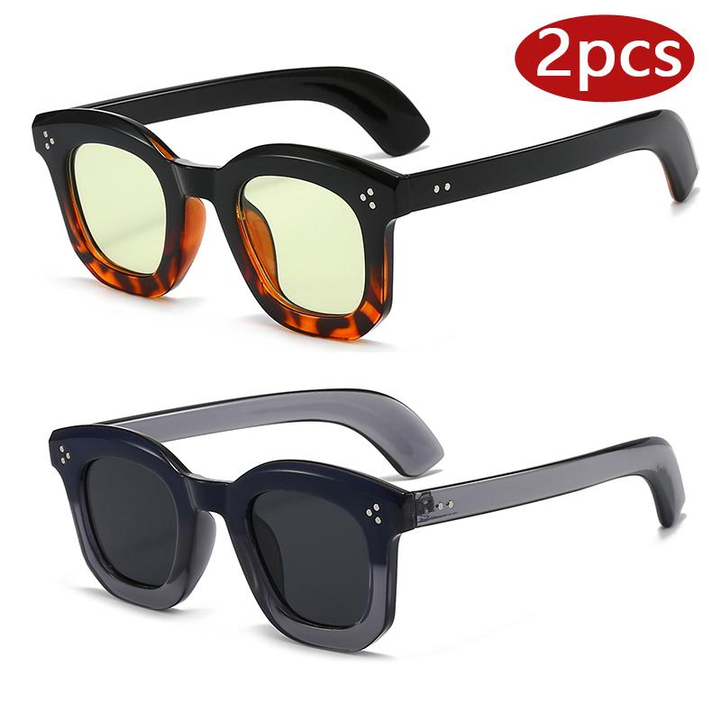 Car Sun Glasses 2pcs 2026 New Fashion Women Thick Frame Square Sunglasses Vintage Rice Nail Punk Female Shades Eyewear Unisex