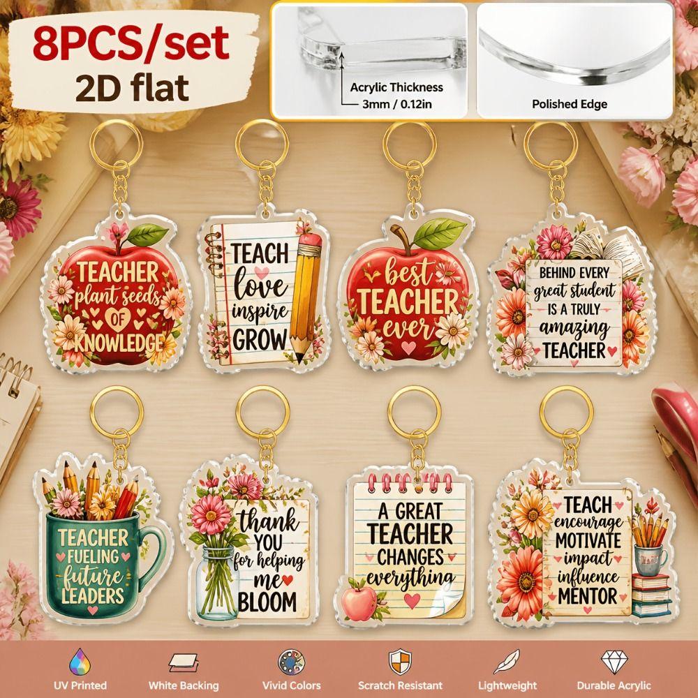 8pcs Inspirational Mini Key Chains Teacher Appreciation Bag Charm Key Ring Souvenir