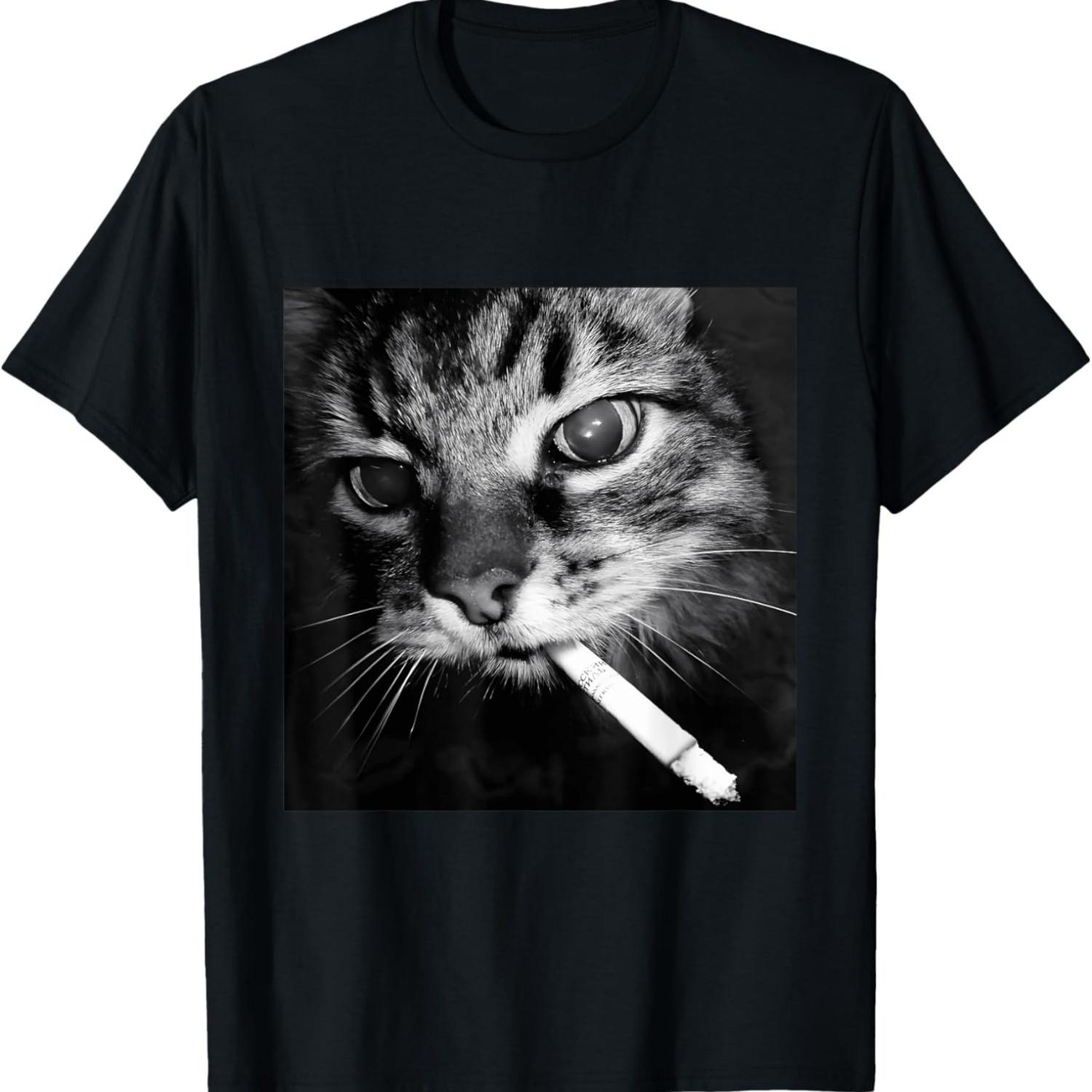 

Cigarette Kitten Funny Smoking Cat Stupid Brainrot Meme T-Shirt S