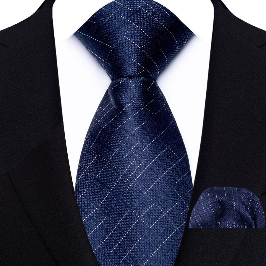Classic Mens 8cm Tie Set Navy Polka Dot Stripes Tie For Men Wedding Business Party Fashion Design Quality Hanky Necktie Set