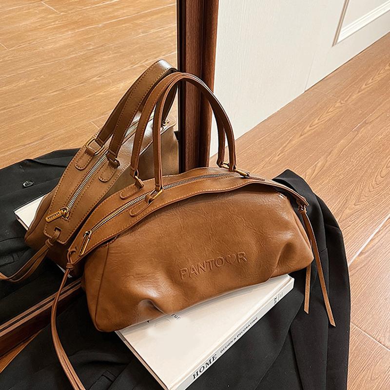 Geantă de mână de damă toamnă iarnă, capacitate mare, geantă bowling, geantă de umăr casual, geantă de mână din piele maro stil vintage CLE