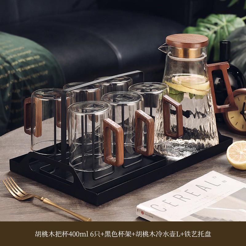 Heat-Resistant Glass Tea Cup Set With Wooden Handle Home Living Room Serving Guest Drinking