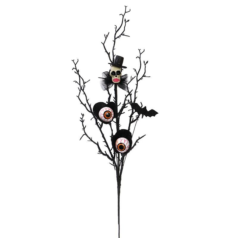 Halloween Decorations Set - Plastic Eyeball Skull Maple Leaf Rose Stem Bouquet Accessories Home Party Table Centerpiece