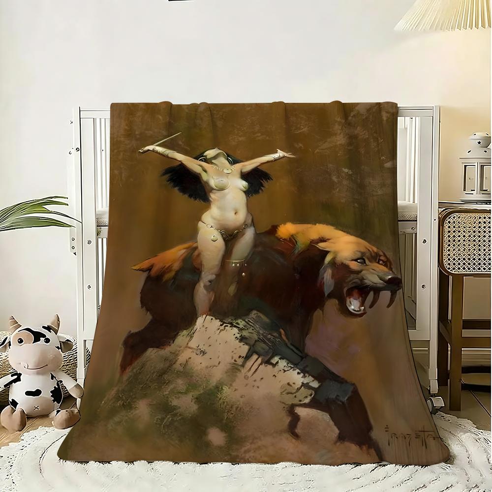 Cool Frank Frazetta Art Throw 240G Flannel Blanket Lightweight Soft Skin-Friendly Summer Thin Throw Blanket