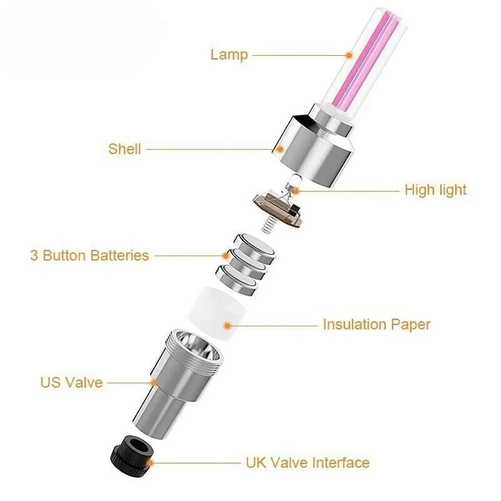 Car LED Light Wheel Valve Cap Bike Tyre Valves Stem Dust Cover Motorcycle Wheel Stem Lamp Replacement